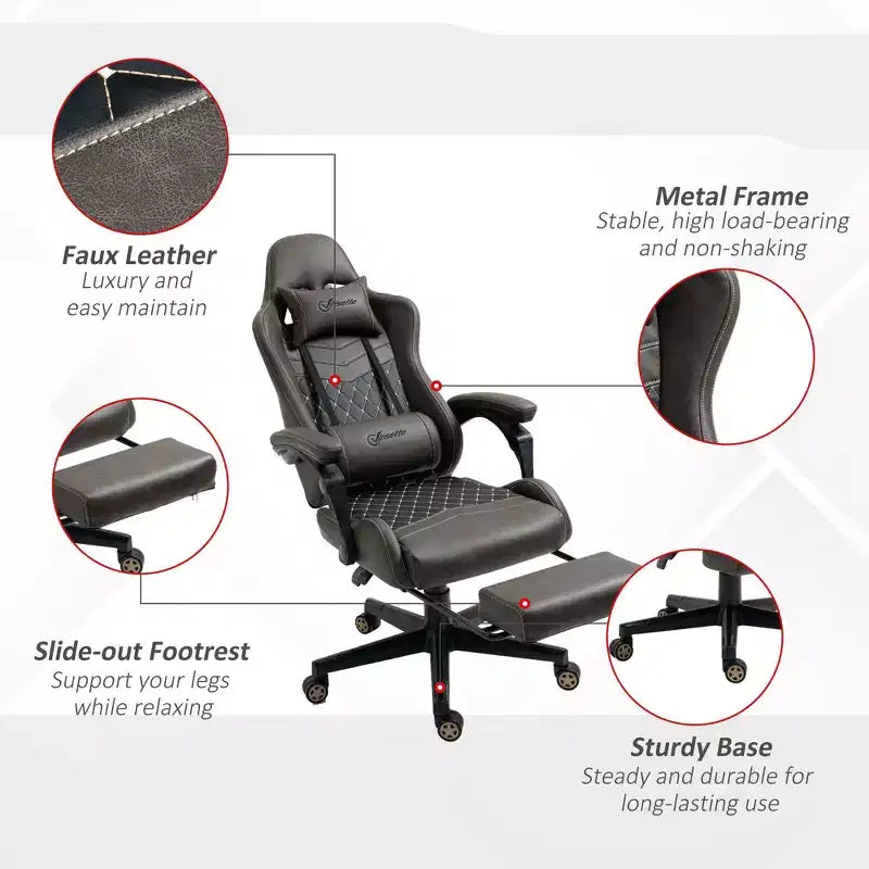 Sedia da gaming Okak High-Back con poggiatesta, sedia da computer con supporto lombare e poggiapiedi, sedia da ufficio per studio e sala lettura