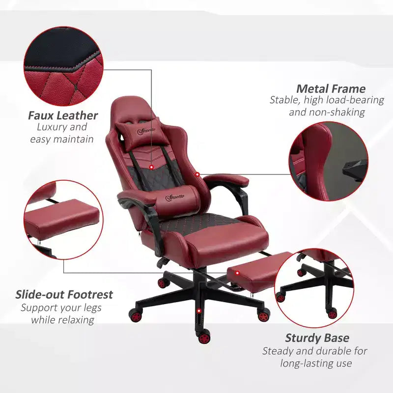 Sedia da gaming Okak High-Back con poggiatesta, sedia da computer con supporto lombare e poggiapiedi, sedia da ufficio per studio e sala lettura