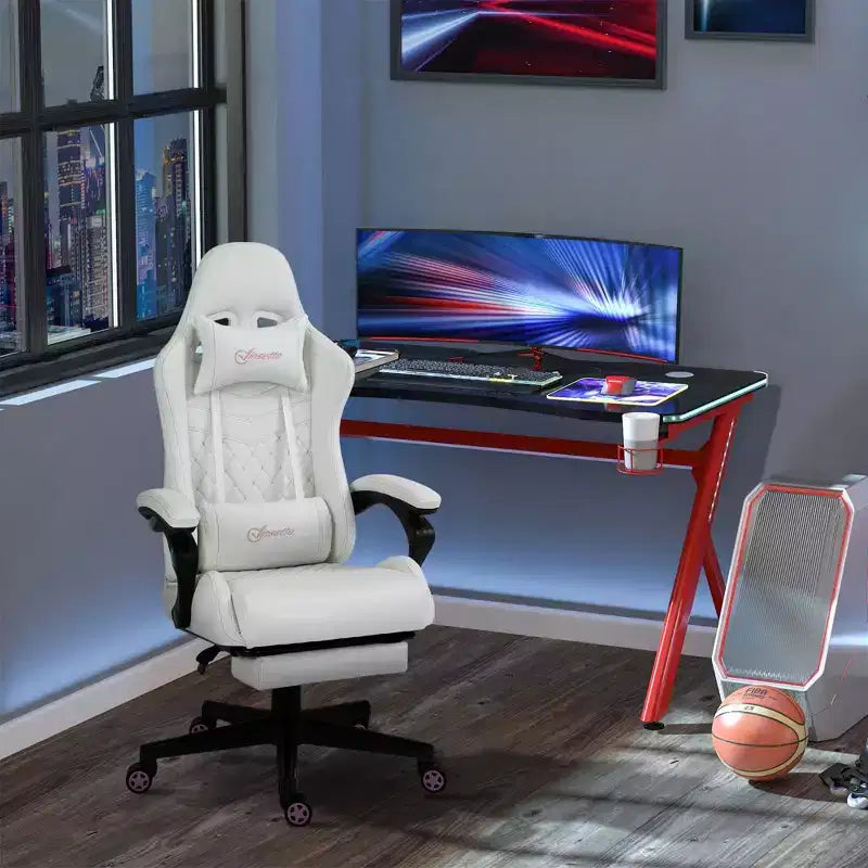 Sedia da gaming Okak High-Back con poggiatesta, sedia da computer con supporto lombare e poggiapiedi, sedia da ufficio per studio e sala lettura