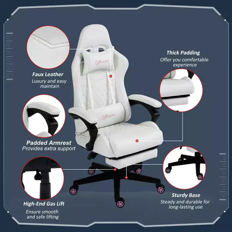 Sedia da gaming Okak High-Back con poggiatesta, sedia da computer con supporto lombare e poggiapiedi, sedia da ufficio per studio e sala lettura