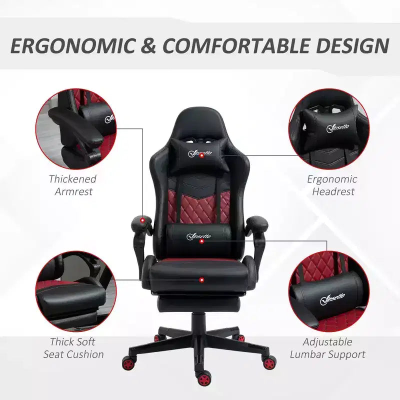 Sedia da gaming Okak High-Back con poggiatesta, sedia da computer con supporto lombare e poggiapiedi, sedia da ufficio per studio e sala lettura