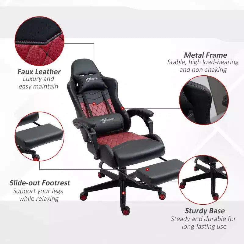 Sedia da gaming Okak High-Back con poggiatesta, sedia da computer con supporto lombare e poggiapiedi, sedia da ufficio per studio e sala lettura