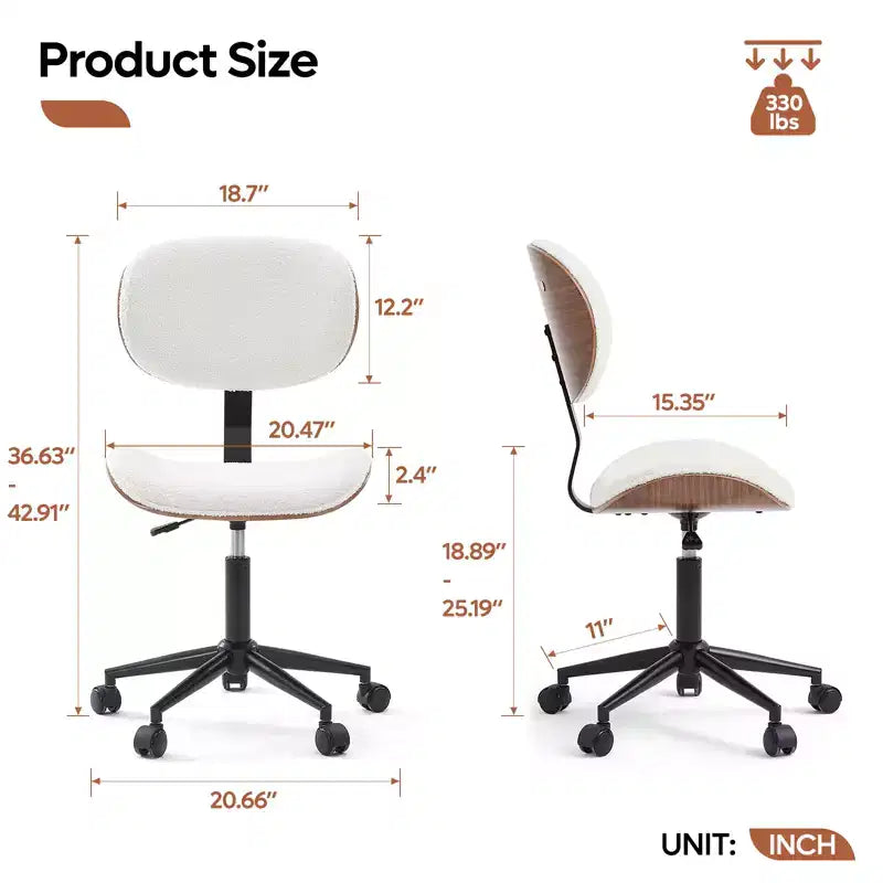 Sedia da scrivania ergonomica senza braccioli Bestier Bentwood per ufficio, comoda sedia da tavolo con supporto lombare, sedia da lavoro regolabile in altezza in pelle PU con ruote