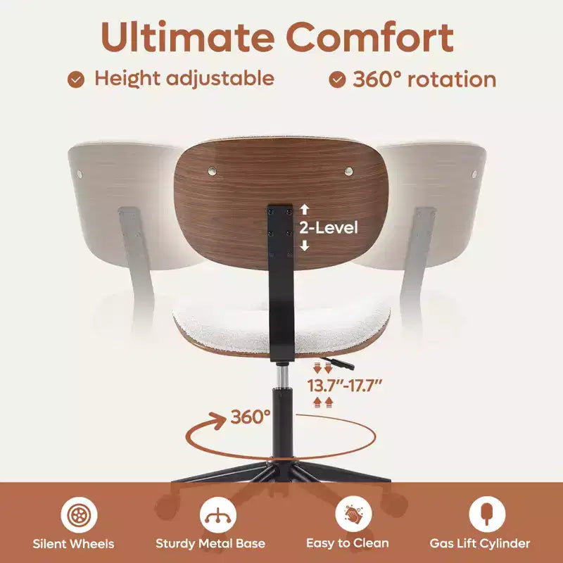 Sedia da scrivania ergonomica senza braccioli Bestier Bentwood per ufficio, comoda sedia da tavolo con supporto lombare, sedia da lavoro regolabile in altezza in pelle PU con ruote