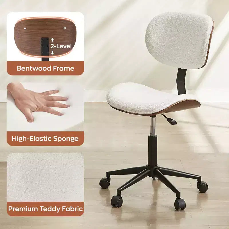 Sedia da scrivania ergonomica senza braccioli Bestier Bentwood per ufficio, comoda sedia da tavolo con supporto lombare, sedia da lavoro regolabile in altezza in pelle PU con ruote