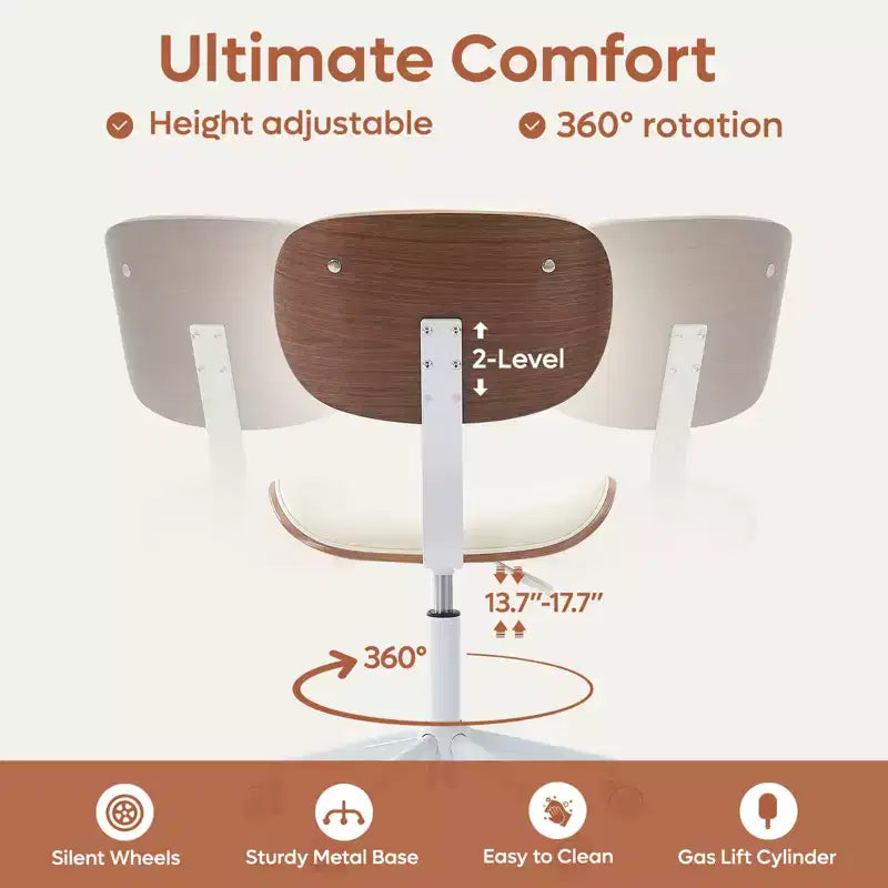 Sedia da scrivania ergonomica senza braccioli Bestier Bentwood per ufficio, comoda sedia da tavolo con supporto lombare, sedia da lavoro regolabile in altezza in pelle PU con ruote