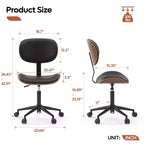 Sedia da scrivania ergonomica senza braccioli Bestier Bentwood per ufficio, comoda sedia da tavolo con supporto lombare, sedia da lavoro regolabile in altezza in pelle PU con ruote