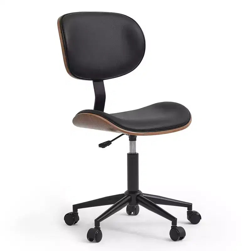 Sedia da scrivania ergonomica senza braccioli Bestier Bentwood per ufficio, comoda sedia da tavolo con supporto lombare, sedia da lavoro regolabile in altezza in pelle PU con ruote