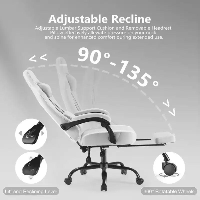 MAYEERTY Sedia da gaming per computer con supporto lombare Altezza regolabile Ruote girevoli a 360° Braccioli e poggiatesta inclusi