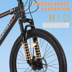 NAYSAYE Bicicletta Mountain Bike da 24 Pollici, 21 velocità, Freni a Disco Anteriori e Posteriori, Telaio in Acciaio, per Adulti, per Avventure all'Aperto, Nera e Arancione, 56.3*7.88*28.35