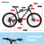 NAYSAYE Bicicletta Mountain Bike da 24 Pollici, 21 velocità, Freni a Disco Anteriori e Posteriori, Telaio in Acciaio, per Adulti, per Avventure all'Aperto, Nera e Arancione, 56.3*7.88*28.35