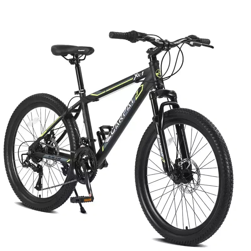 NAYSAYE 24 Inch Mountain Bike 21 Speed Dual Disc Brakes Steel Frame Bikes for Adults for Outdoor Adventure, Black and Green, 26.3*7.88*28.35