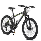NAYSAYE 24 Inch Mountain Bike 21 Speed Dual Disc Brakes Steel Frame Bikes for Adults for Outdoor Adventure, Black and Green, 26.3*7.88*28.35