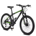 NAYSAYE 26 Inch Mountain Bike 21 Speed Disc Brakes High Carbon Steel Frame Bikes for Adults for Trail Riding, Black and Green, 71*25*39.3