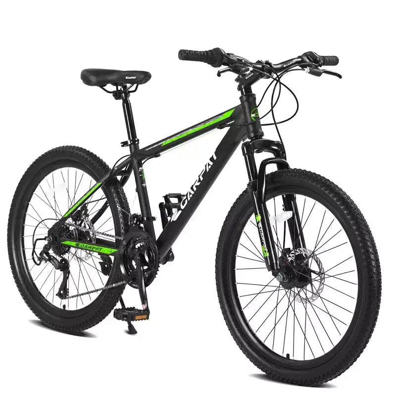NAYSAYE 26 Inch Mountain Bike 21 Speed Disc Brakes High Carbon Steel Frame Bikes for Adults for Trail Riding, Black and Green, 71*25*39.3
