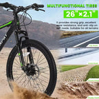 NAYSAYE Bicicletta Mountain Bike da 26 Pollici, 21 velocità, Freni a Disco, Telaio in Acciaio ad Alto Tenore di Carbonio, per Adulti, per Trail Riding, Nero e Verde, 71*25*39.3
