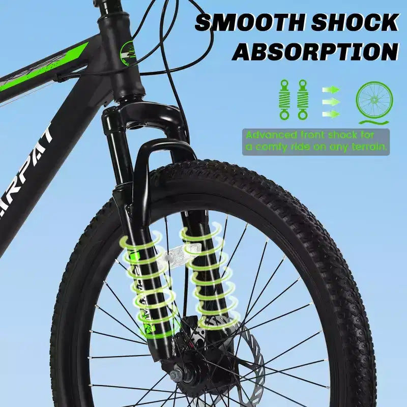 NAYSAYE Bicicletta Mountain Bike da 26 Pollici, 21 velocità, Freni a Disco, Telaio in Acciaio ad Alto Tenore di Carbonio, per Adulti, per Trail Riding, Nero e Verde, 71*25*39.3