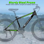 NAYSAYE Bicicletta Mountain Bike da 26 Pollici, 21 velocità, Freni a Disco, Telaio in Acciaio ad Alto Tenore di Carbonio, per Adulti, per Trail Riding, Nero e Verde, 71*25*39.3