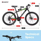 NAYSAYE Bicicletta Mountain Bike da 26 Pollici, 21 velocità, Freni a Disco, Telaio in Acciaio ad Alto Tenore di Carbonio, per Adulti, per Trail Riding, Nero e Verde, 71*25*39.3