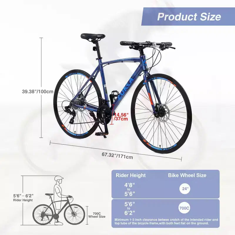 Bici ibrida Whisen 28 da adulto, bici da strada con cambio a 24 velocità, freni a disco