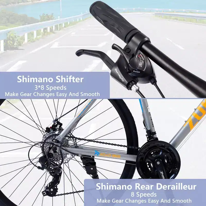 Bici ibrida Whisen 28 da adulto, bici da strada con cambio a 24 velocità, freni a disco