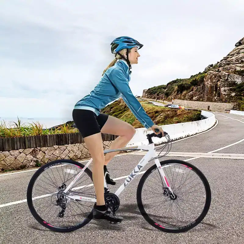 Bici ibrida Whisen 28 da adulto, bici da strada con cambio a 24 velocità, freni a disco