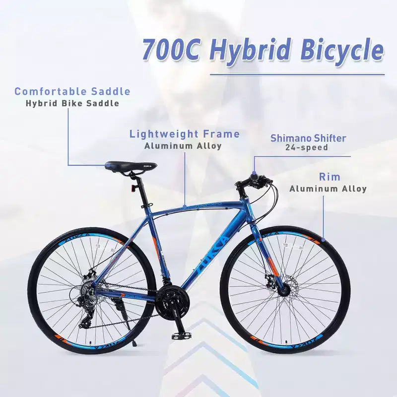 Bici ibrida Whisen 28 da adulto, bici da strada con cambio a 24 velocità, freni a disco