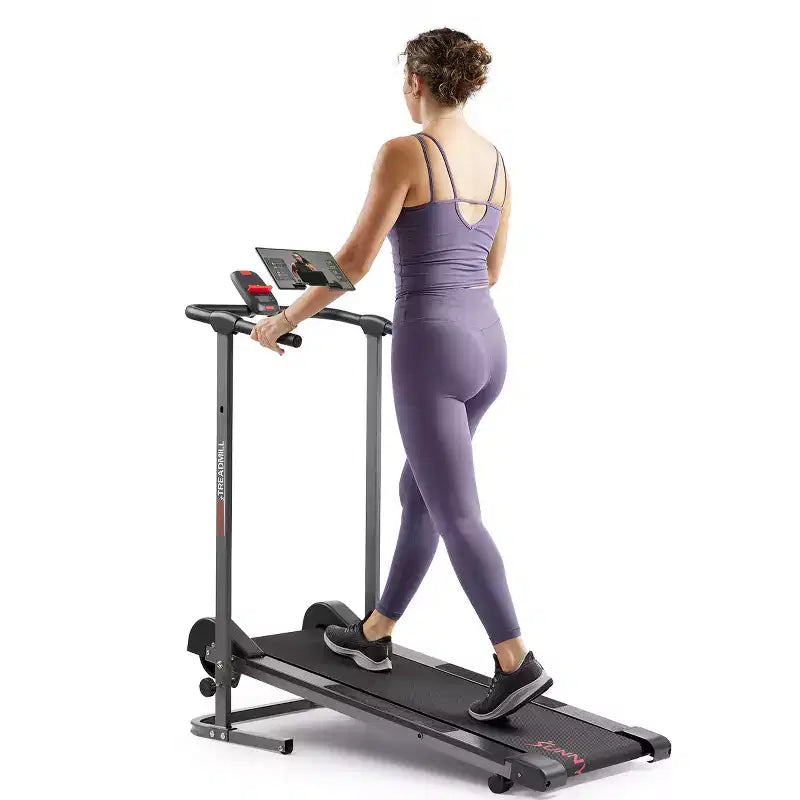 Tapis Roulant Manuale Pieghevole Salvaspazio Sunny Health & Fitness con Inclinazione Fissa, Tracciamento Bluetooth