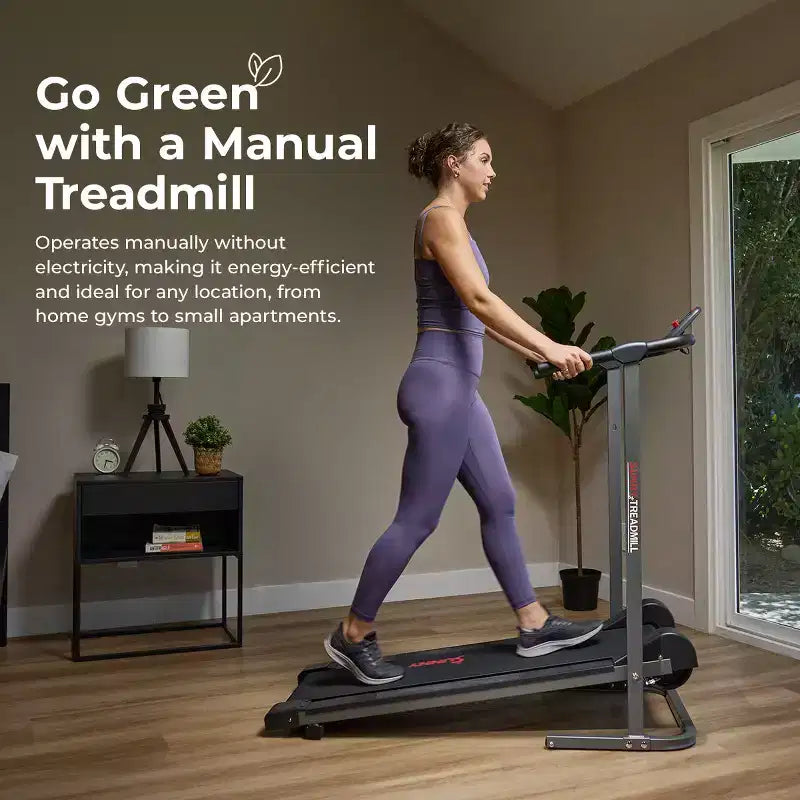 Tapis Roulant Manuale Pieghevole Salvaspazio Sunny Health & Fitness con Inclinazione Fissa, Tracciamento Bluetooth