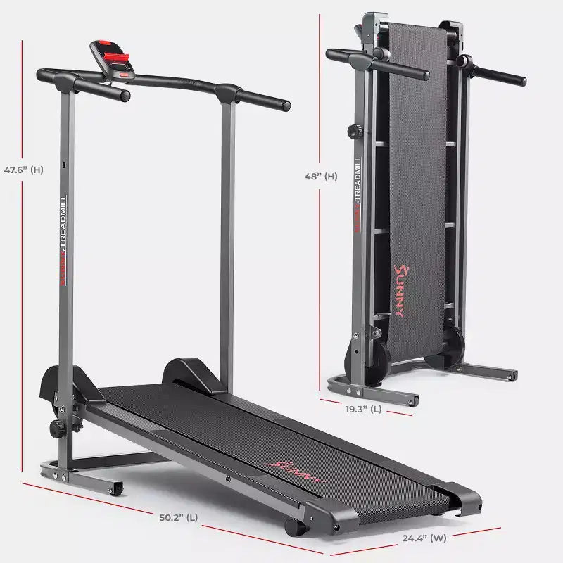 Tapis Roulant Manuale Pieghevole Salvaspazio Sunny Health & Fitness con Inclinazione Fissa, Tracciamento Bluetooth
