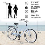 Bicicletta Whisen 26 da uomo, single speed con telaio in acciaio, ruote larghe per maggiore stabilità