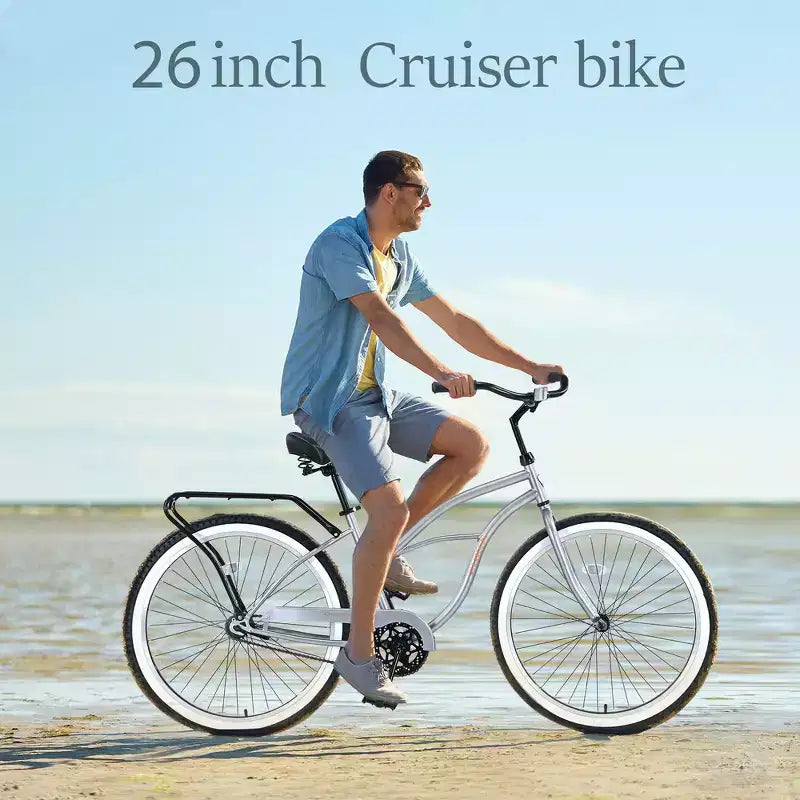 Bicicletta Whisen 26 da uomo, single speed con telaio in acciaio, ruote larghe per maggiore stabilità