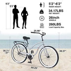 Bicicletta Whisen 26 da uomo, single speed con telaio in acciaio, ruote larghe per maggiore stabilità