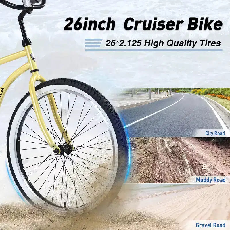 Bicicletta Whisen 26 da uomo, single speed con telaio in acciaio, ruote larghe per maggiore stabilità