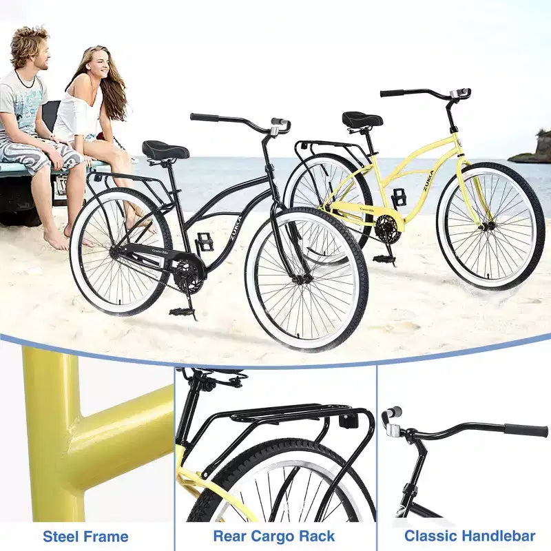 Bicicletta Whisen 26 da uomo, single speed con telaio in acciaio, ruote larghe per maggiore stabilità