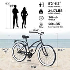 Bicicletta Whisen 26 da uomo, single speed con telaio in acciaio, ruote larghe per maggiore stabilità