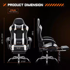 Okak Ergonomic Gaming Chair with Footrest and Lumbar Support, Computer Chair with Headrest and Armrest, Rolling Chair for Study, Office