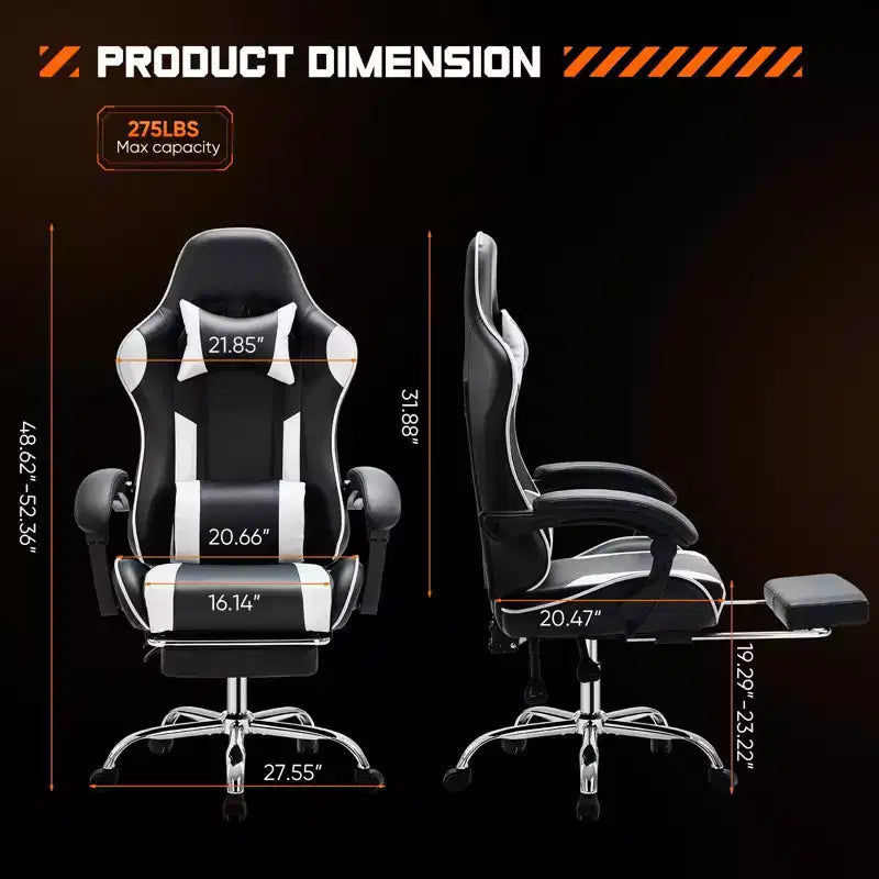 Okak Ergonomic Gaming Chair with Footrest and Lumbar Support, Computer Chair with Headrest and Armrest, Rolling Chair for Study, Office