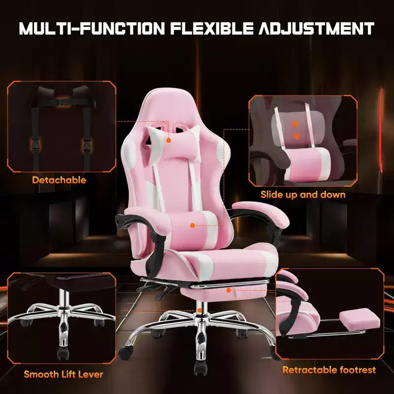 Okak Ergonomic Gaming Chair with Footrest and Lumbar Support, Computer Chair with Headrest and Armrest, Rolling Chair for Study, Office