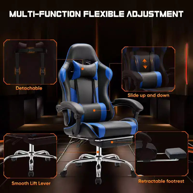 Okak Ergonomic Gaming Chair with Footrest and Lumbar Support, Computer Chair with Headrest and Armrest, Rolling Chair for Study, Office