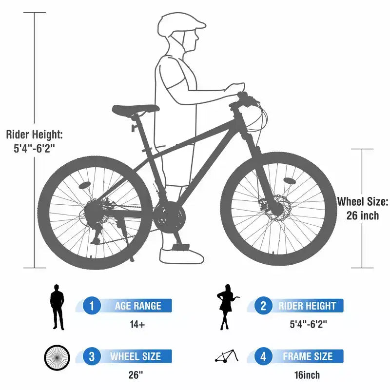 Mountain Bike Whisen 26 con sospensioni, cambio posteriore a 8 velocità, forcella, pneumatici KENDA, doppi freni a disco