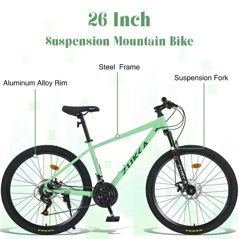 Mountain Bike Whisen 26 con sospensioni, cambio posteriore a 8 velocità, forcella, pneumatici KENDA, doppi freni a disco