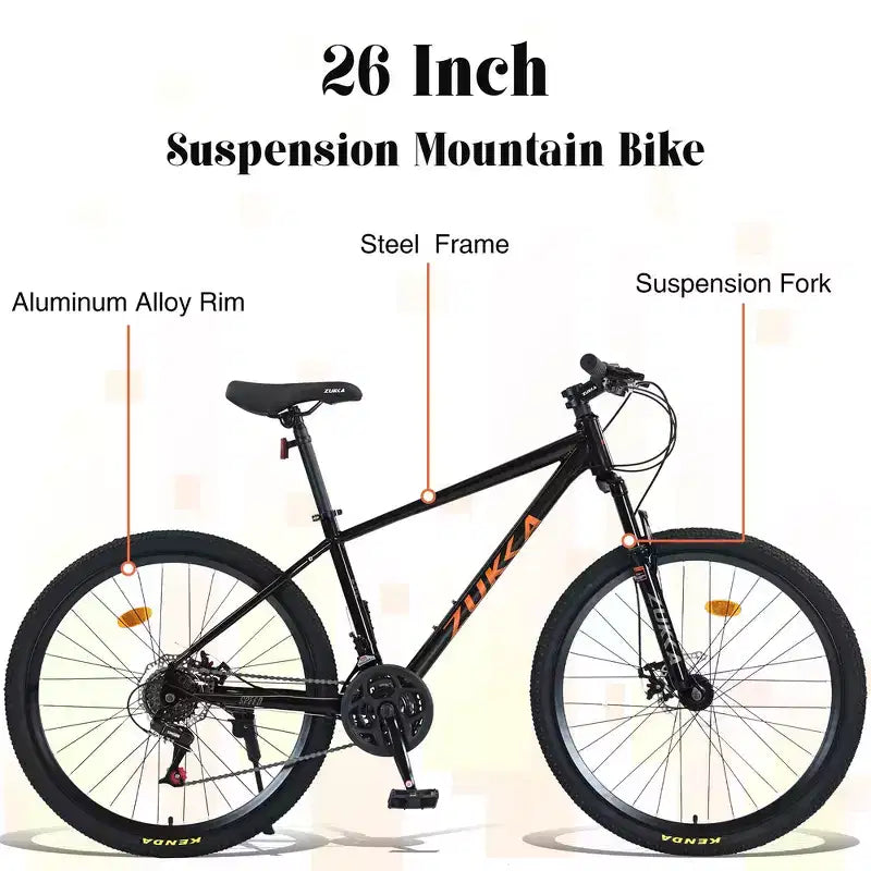 Mountain Bike Whisen 26 con sospensioni, cambio posteriore a 8 velocità, forcella, pneumatici KENDA, doppi freni a disco