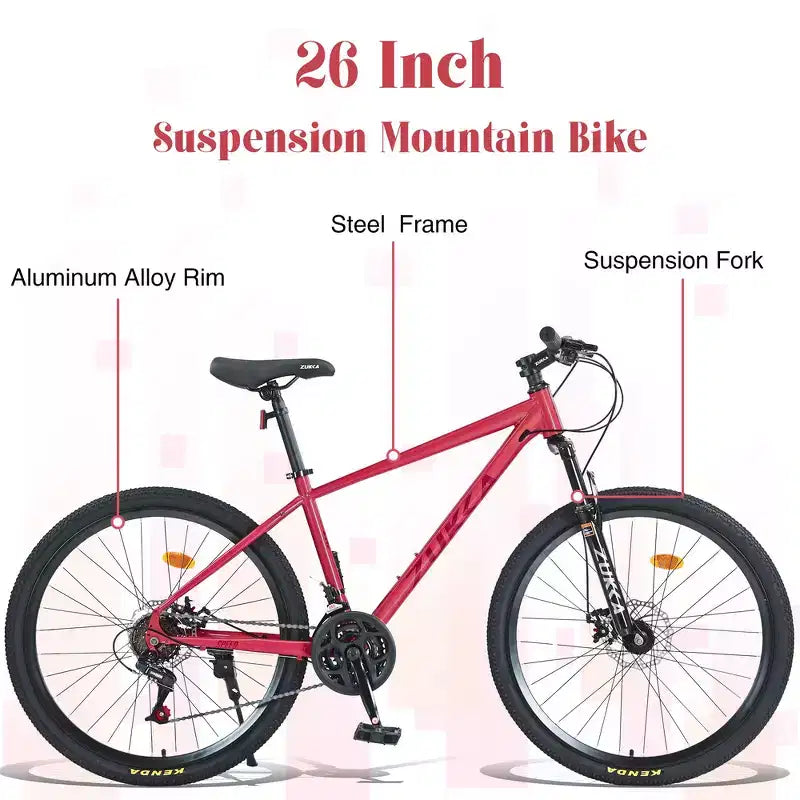 Mountain Bike Whisen 26 con sospensioni, cambio posteriore a 8 velocità, forcella, pneumatici KENDA, doppi freni a disco