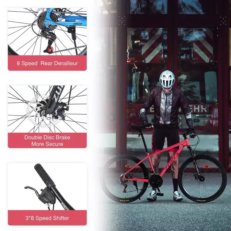 Mountain Bike Whisen 26 con sospensioni, cambio posteriore a 8 velocità, forcella, pneumatici KENDA, doppi freni a disco