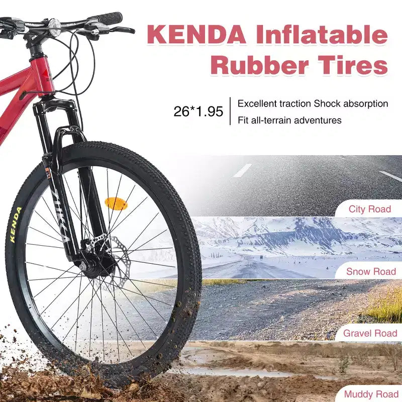 Mountain Bike Whisen 26 con sospensioni, cambio posteriore a 8 velocità, forcella, pneumatici KENDA, doppi freni a disco