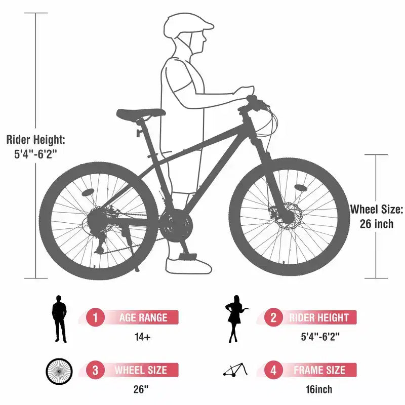 Mountain Bike Whisen 26 con sospensioni, cambio posteriore a 8 velocità, forcella, pneumatici KENDA, doppi freni a disco