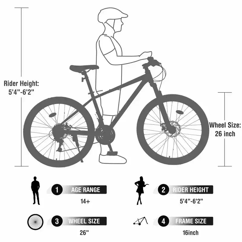Mountain Bike Whisen 26 con sospensioni, cambio posteriore a 8 velocità, forcella, pneumatici KENDA, doppi freni a disco