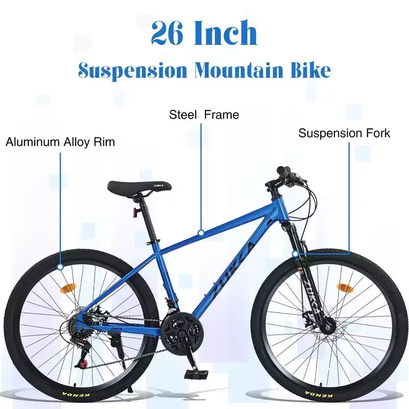 Mountain Bike Whisen 26 con sospensioni, cambio posteriore a 8 velocità, forcella, pneumatici KENDA, doppi freni a disco