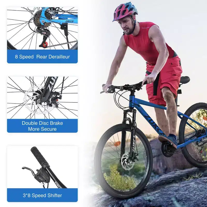 Mountain Bike Whisen 26 con sospensioni, cambio posteriore a 8 velocità, forcella, pneumatici KENDA, doppi freni a disco
